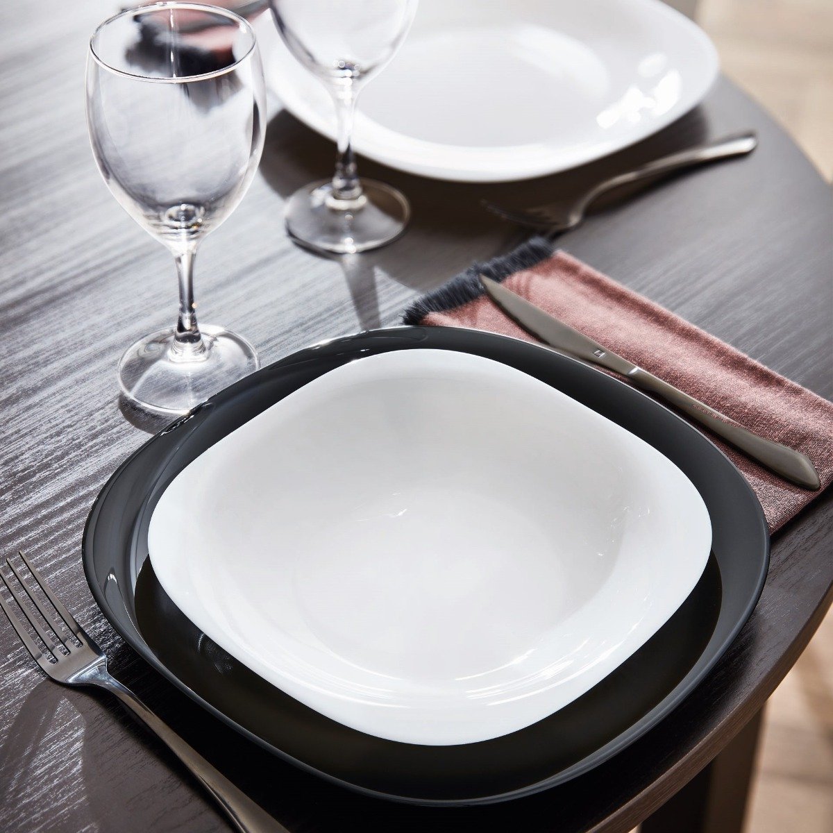 Service de table 18 pièces Carine blanc et noir - Luminarc - Opale trempé extra résistant Luminarc - Mathon - 2