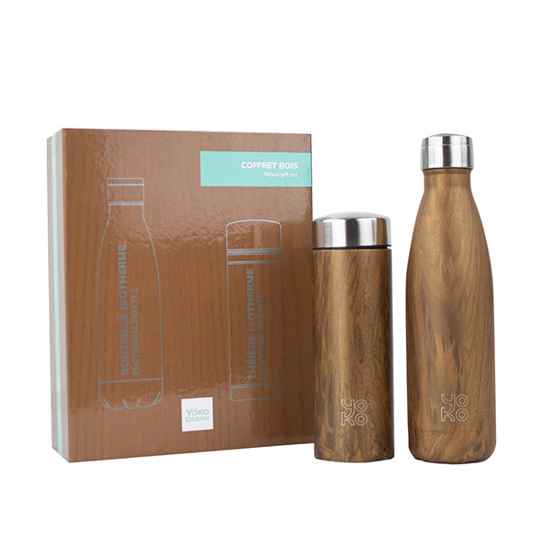 Coffret bois 1 bouteille 500 ml et 1 théière 350ml Yoko Design - Mathon - 1