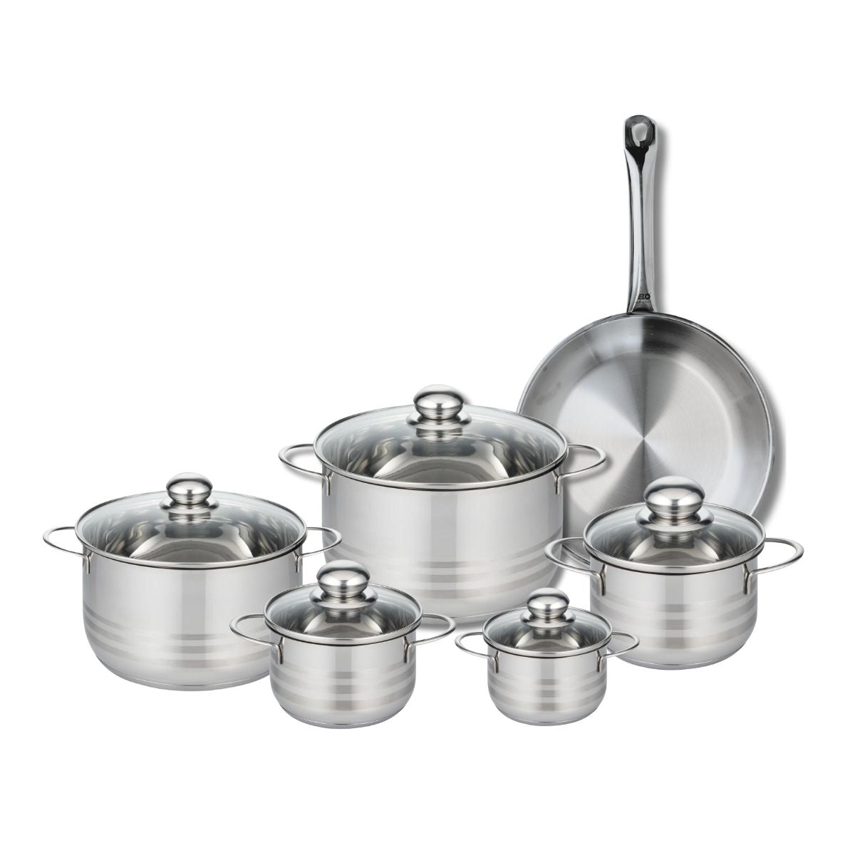 Ensemble de 1 Poêle de cuisson 28 cm et 5 faitouts 12, 14, 16, 20 et 24 cm  Profi Brillant Elo - Mathon - 1