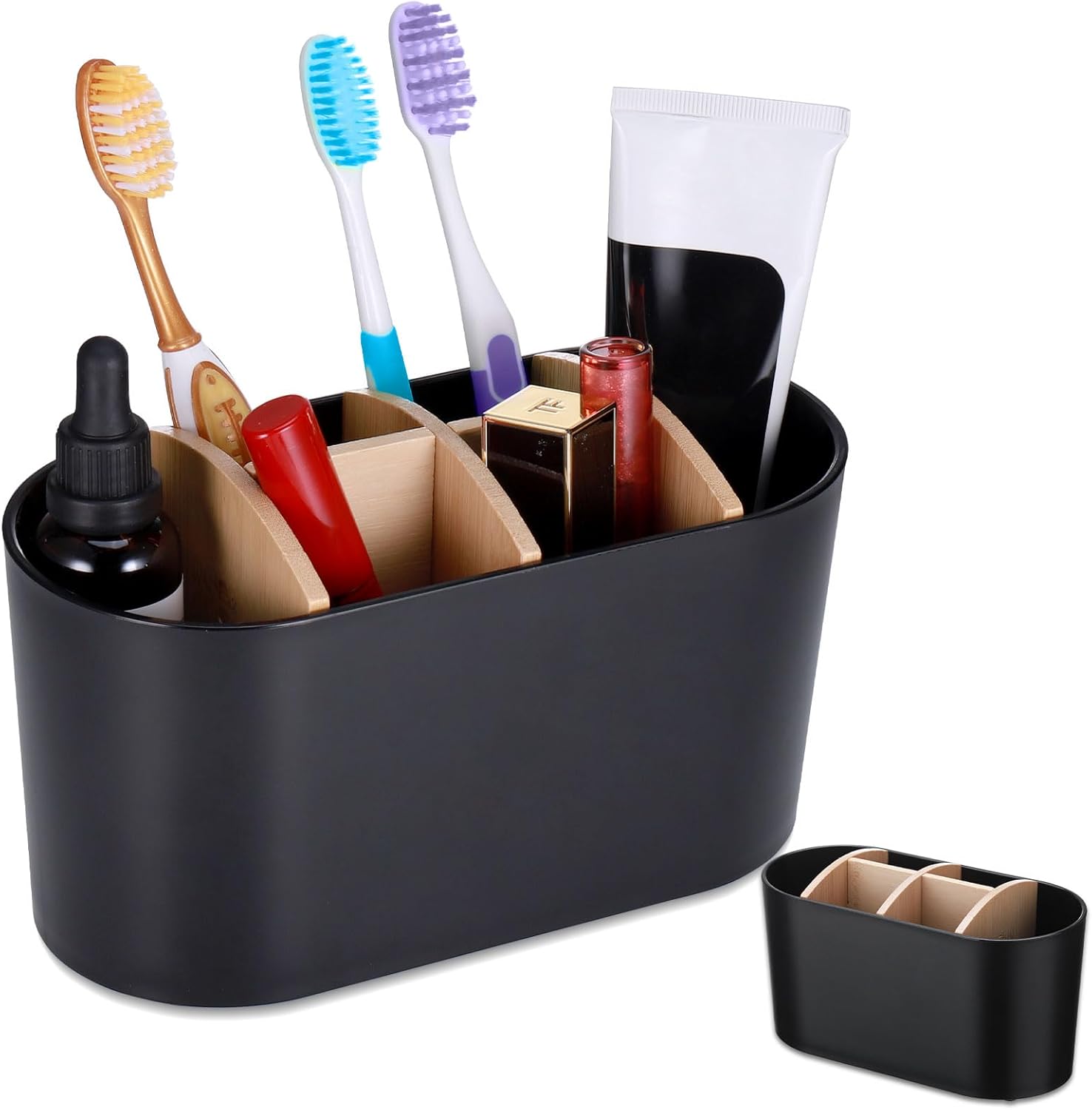 Porte Brosse à Dents en Bambou, 6 Fentes noir Vendos85 - Mathon