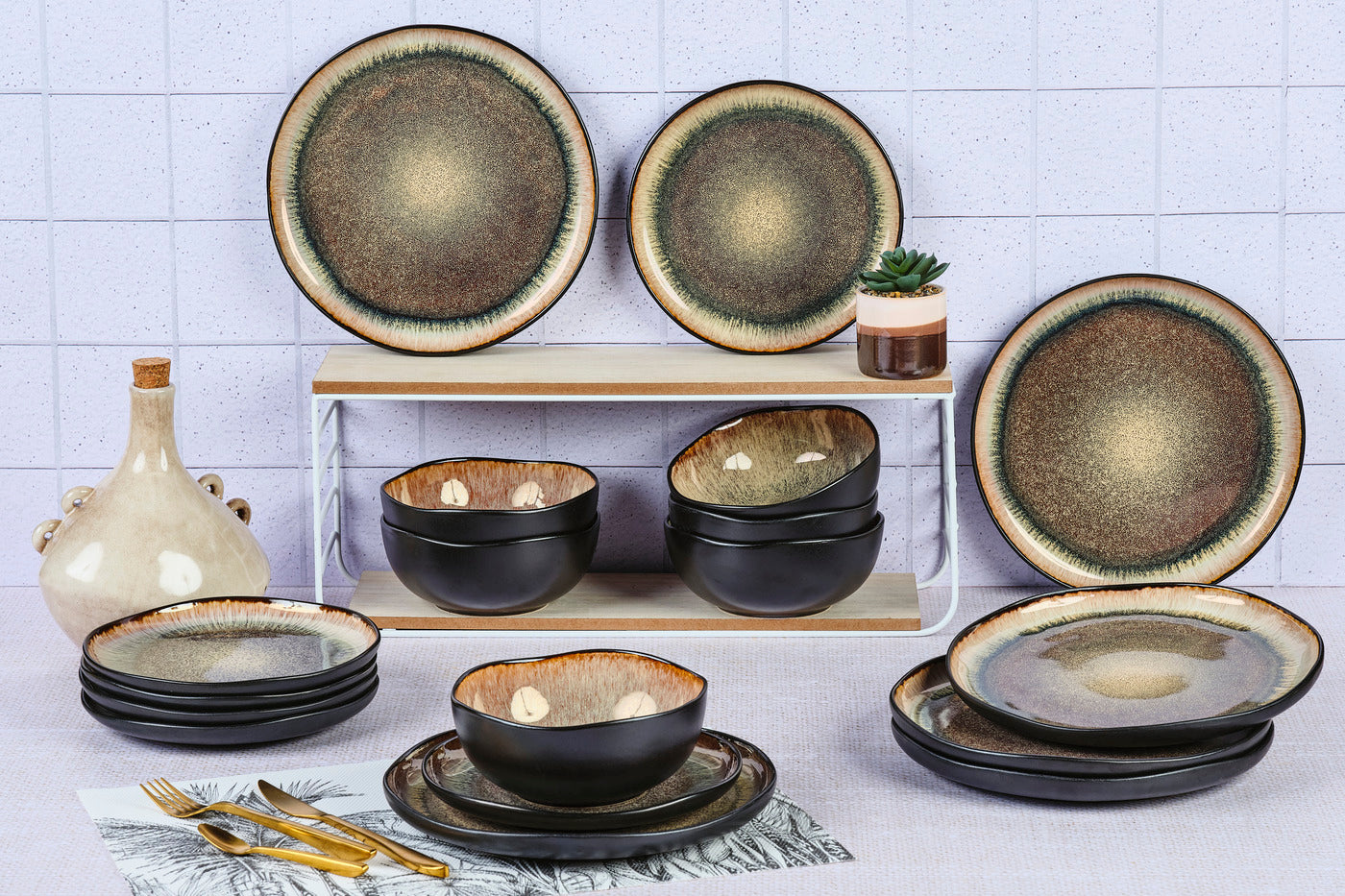 Lot de 18 set les essentiels en grès marron D Björn - Mathon - 2