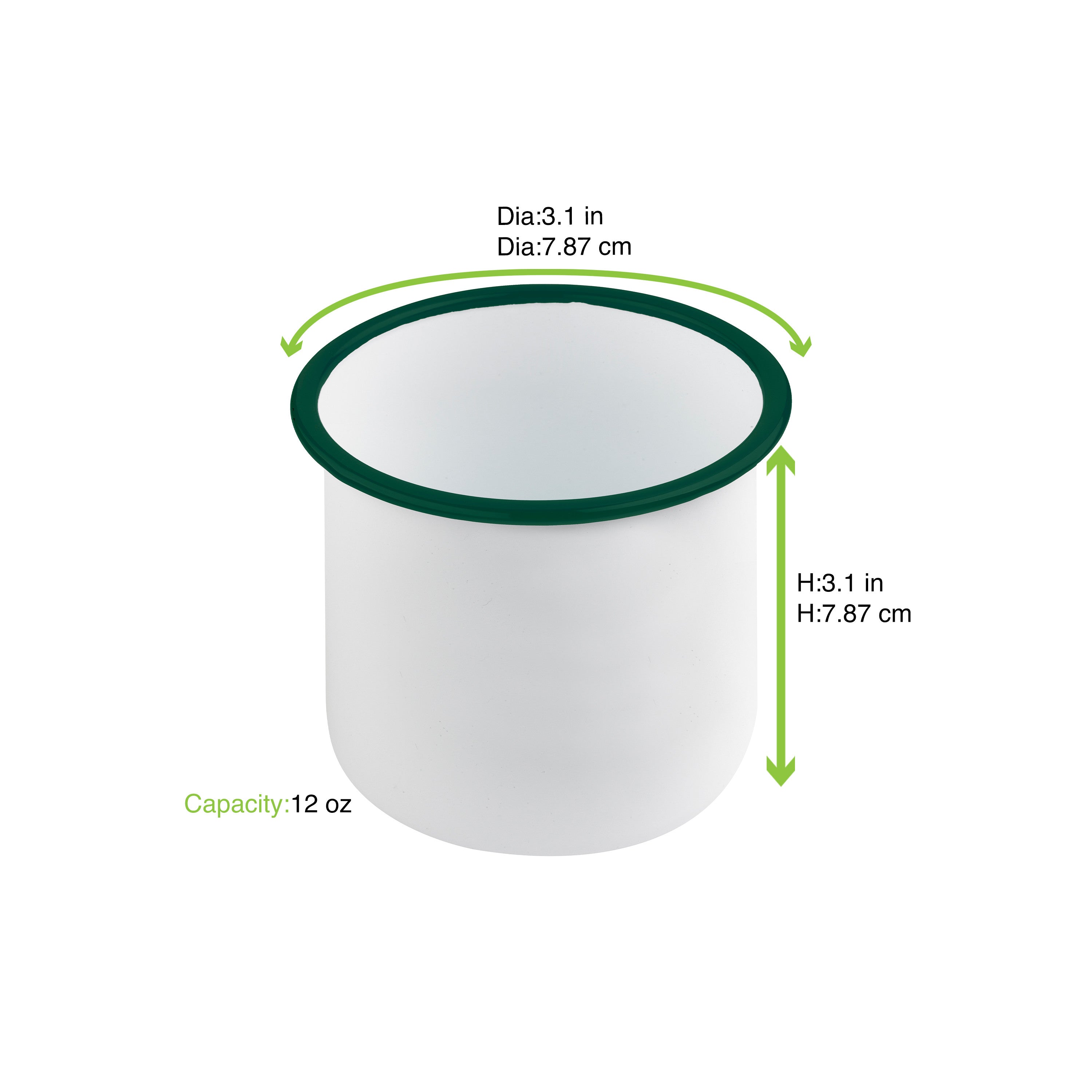 12Pcs - Pot enamel blanc en acier émaillé à bord droit et vert   H80mm 350ml FirstPack - Mathon - 2