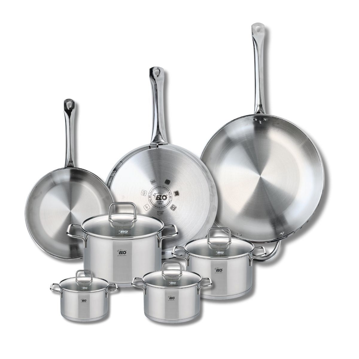 Ensemble de 3 Poêles de cuisson 24, 28 et 32 cm et 4 faitouts 12, 14, 16 et 20 cm  Profi Citrin Elo - Mathon - 1