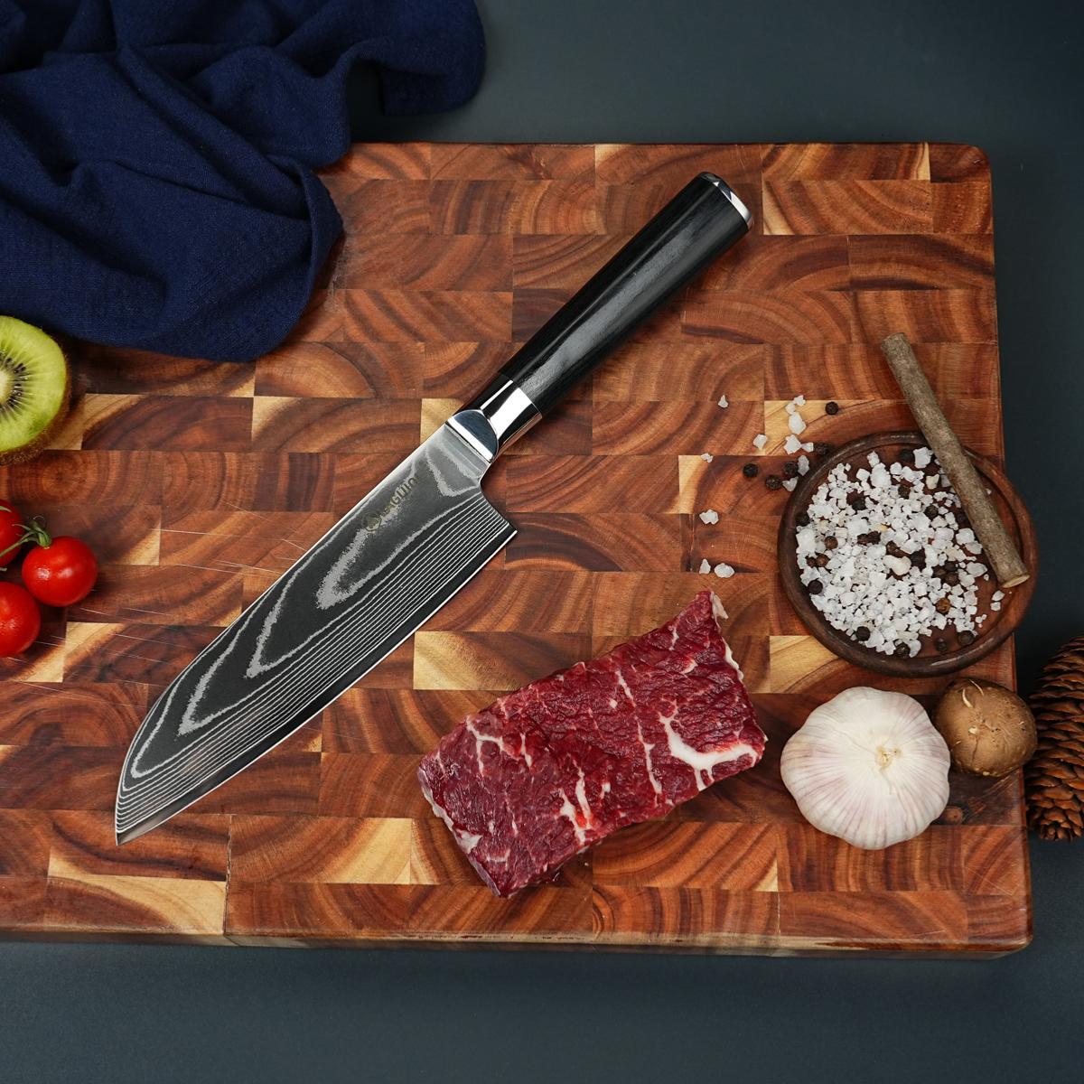 Couteau santoku noir damas 32cm avec étui - "Core" Laguiole Cuisson - Mathon - 4