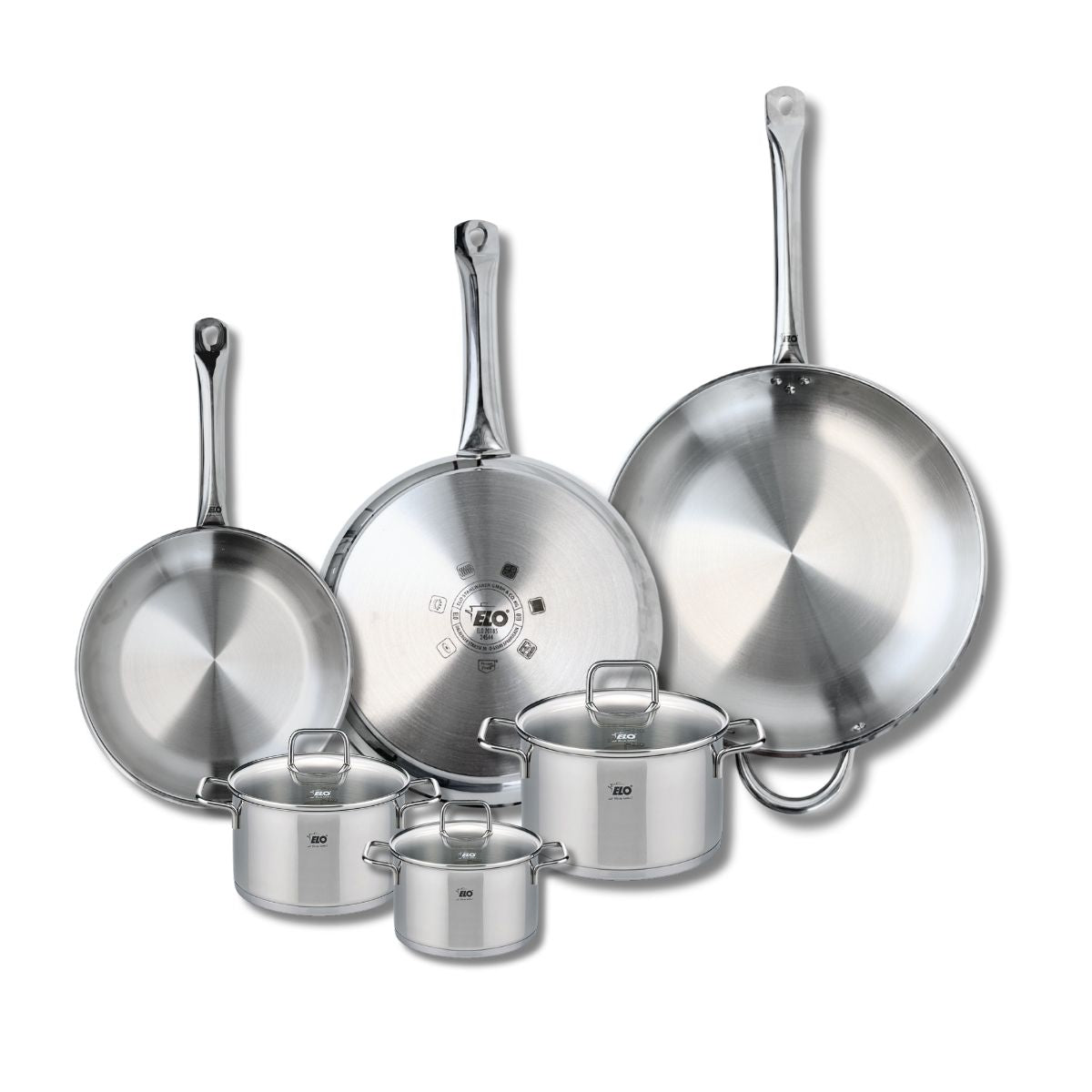 Ensemble de 3 Poêles de cuisson 24, 28 et 32 cm et 3 faitouts 12, 14 et 16 cm  Profi Citrin Elo - Mathon - 1