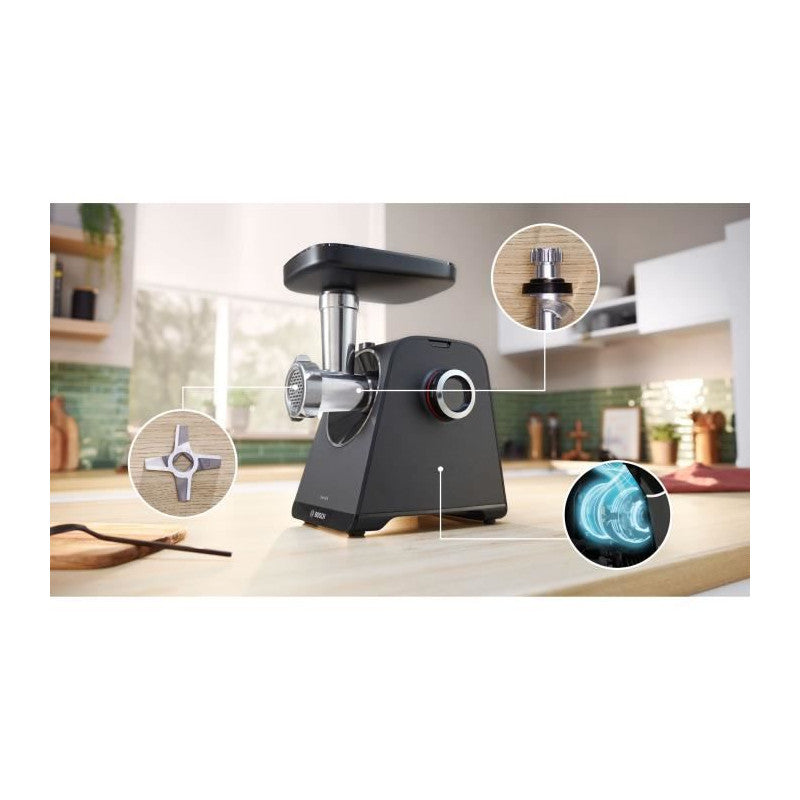 Hachoir A Viande Série 4 -   - Mfws430b - 3 Grilles De Hachoir - Marche Arriere - Noir Bosch - Mathon - 3