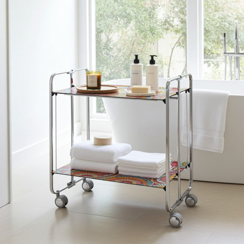 Desserte pliante bauhaus avec roulettes – structure chromée, 2 niveaux, 4 positions Don Hierro - Mathon - 2