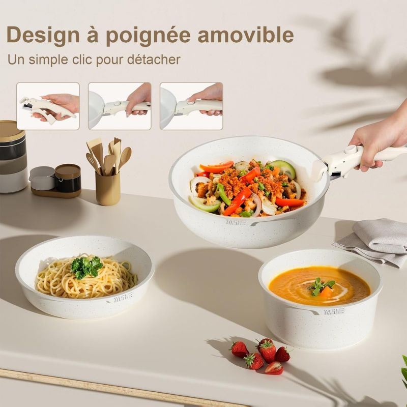 Batterie de cuisine 18 pièces avec poignées amovibles en Granit beige - Tous feux dont induction Just perfecto JL-996 Just Perfecto - Mathon - 5