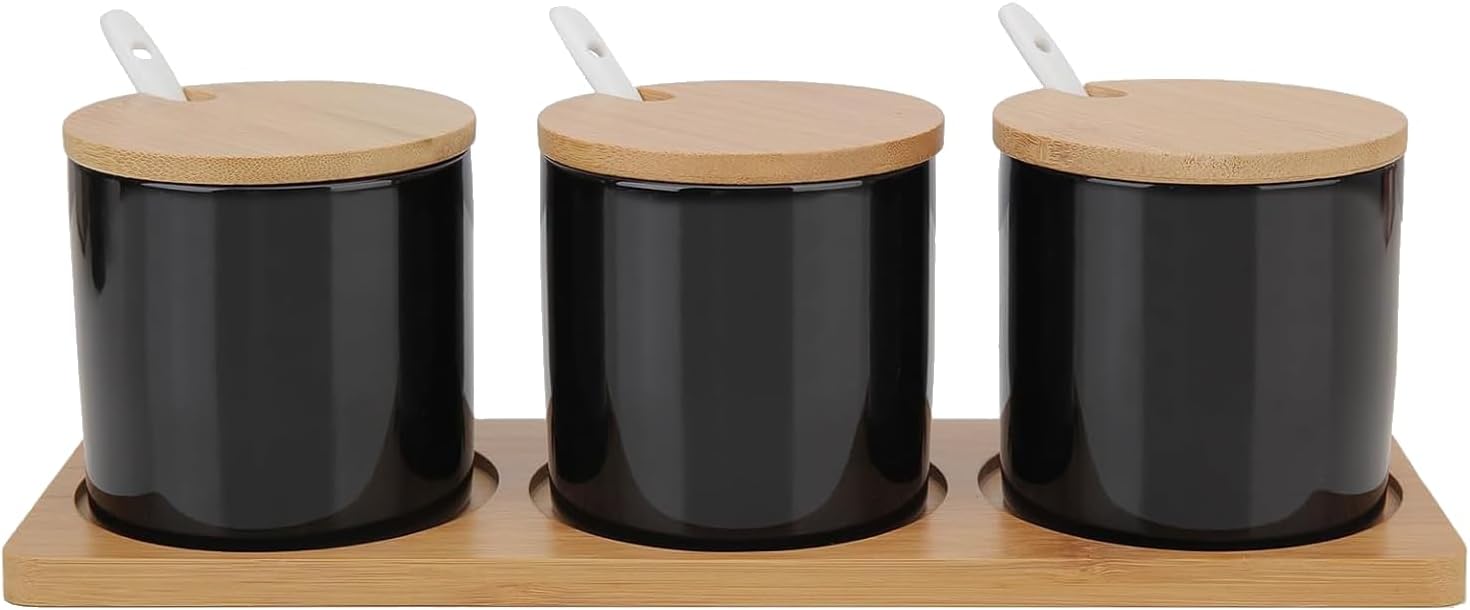 Ensemble 3 Pots à Épices Céramique Noirs avec Cuillère Vendos85 - Mathon
