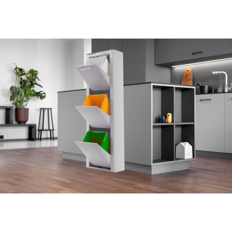 Poubelle cuisine de tri sélectif CUBEK, 3 compartiments de 20 litres, Gris Don Hierro - Mathon - 5