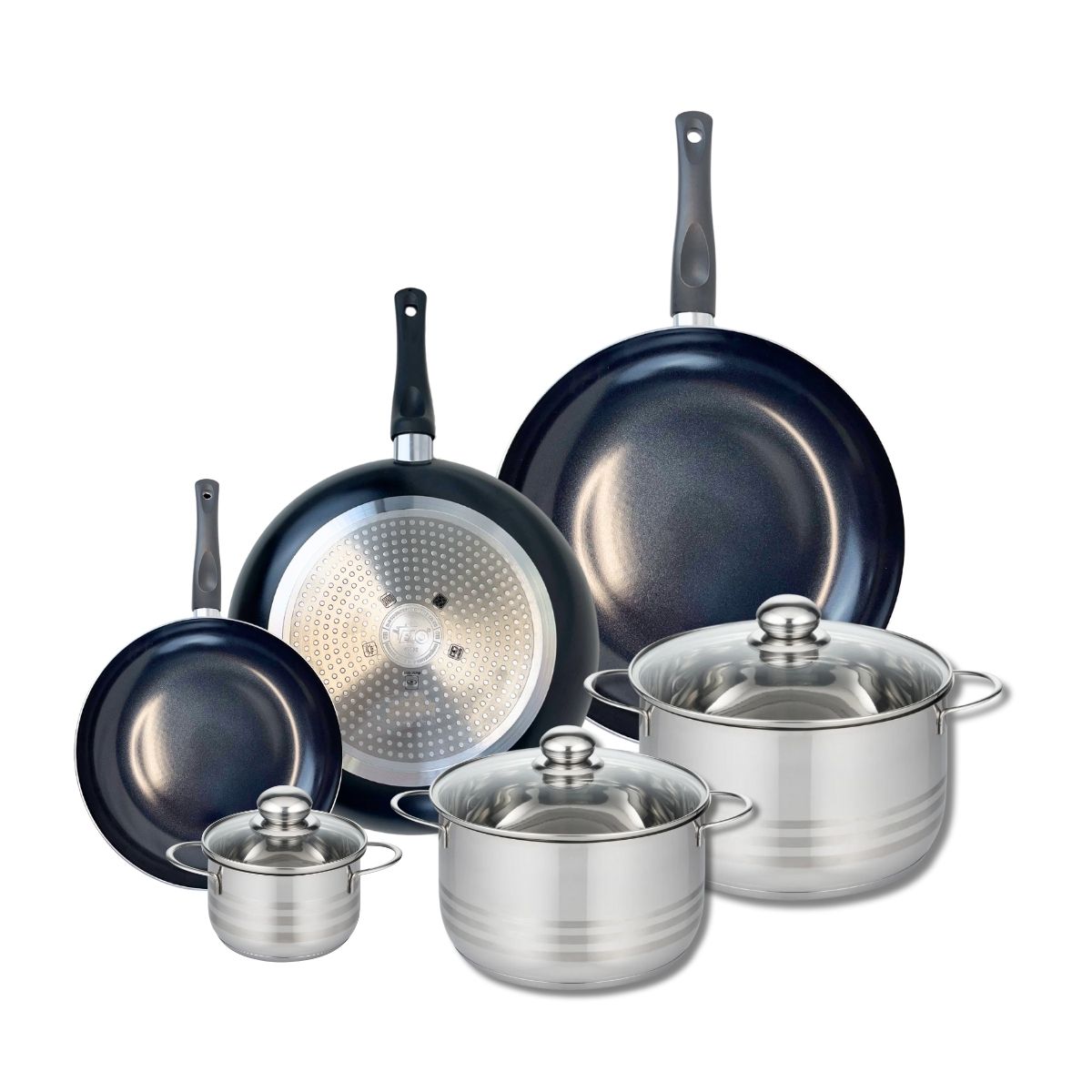 Ensemble de 3 Poêles de cuisson 20, 28 et 32 cm et 3 faitouts 12, 20 et 24 cm  Prima Brillant Elo - Mathon - 1