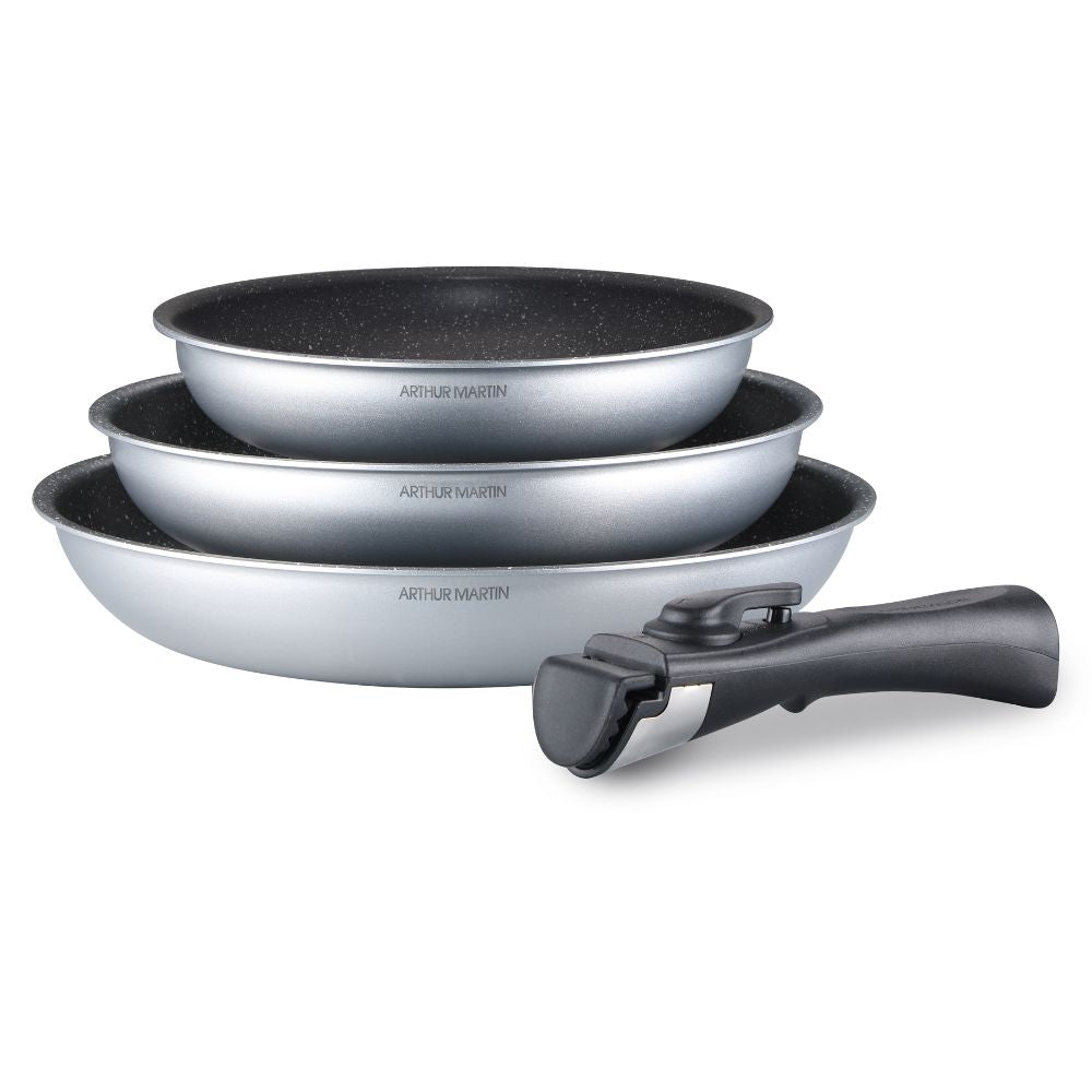 AM130S : Set de 3 Poêles Tous Feux Arthur Martin 20 - 24 - 28 cm avec une Poignée Shop-Story - Mathon - 1