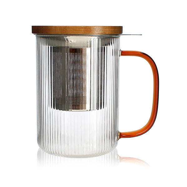 Tisanière mug Karl en verre borosilicate anse ambrée 475 ml Ogo - Mathon - 1