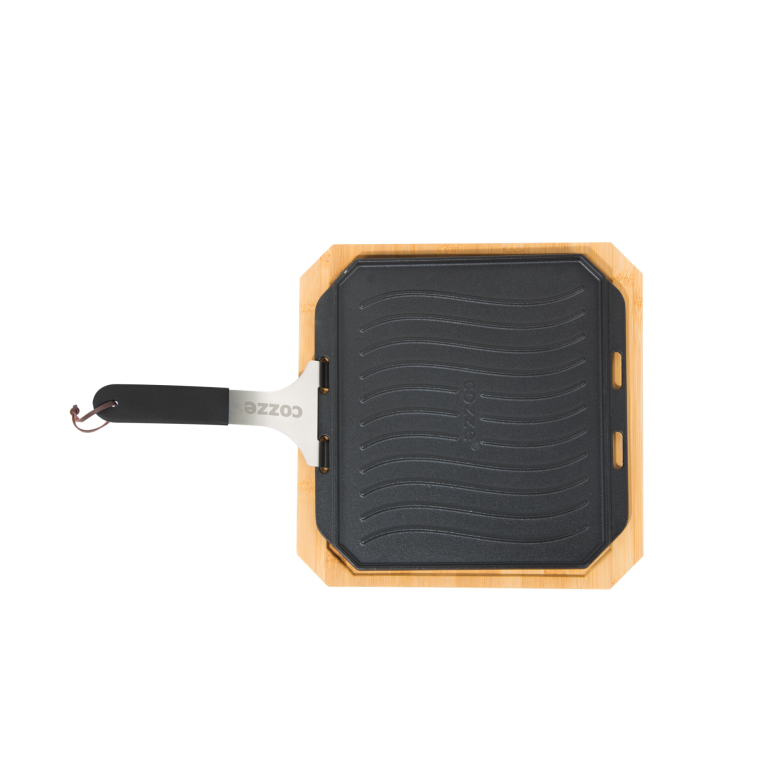 Plaque en fonte avec plateau en bois, poignée amovible en acier inoxydable finition mate 30 x 30 cm Cozze - Mathon - 1