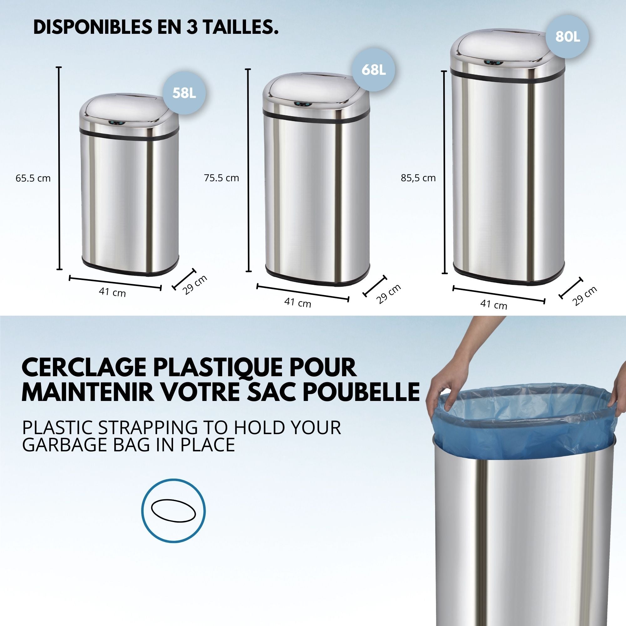 Poubelle de cuisine automatique 68L MAJESTIC grande capacité en acier INOX avec cerclage Kitchen Move - Mathon - 5