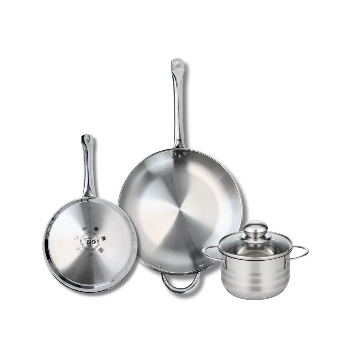 Ensemble de 2 Poêles de cuisson 24 et 32 cm et 1 faitout 16 cm  Profi Brillant Elo - Mathon - 1