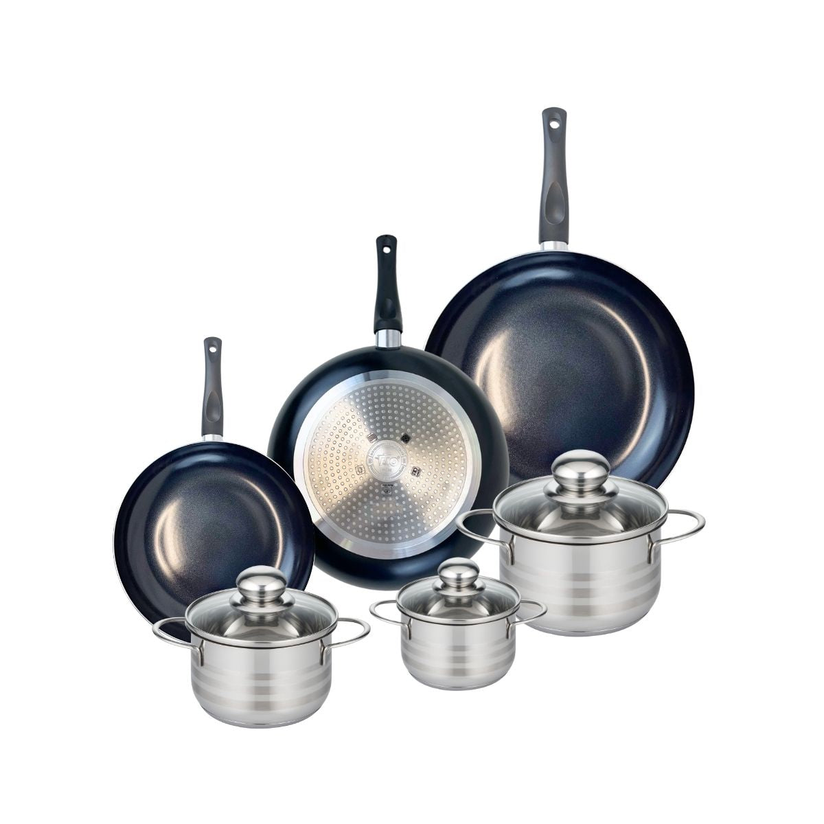 Ensemble de 3 Poêles de cuisson 20, 24 et 28 cm et 3 faitouts 12, 14 et 16 cm  Prima Brillant Elo - Mathon - 1