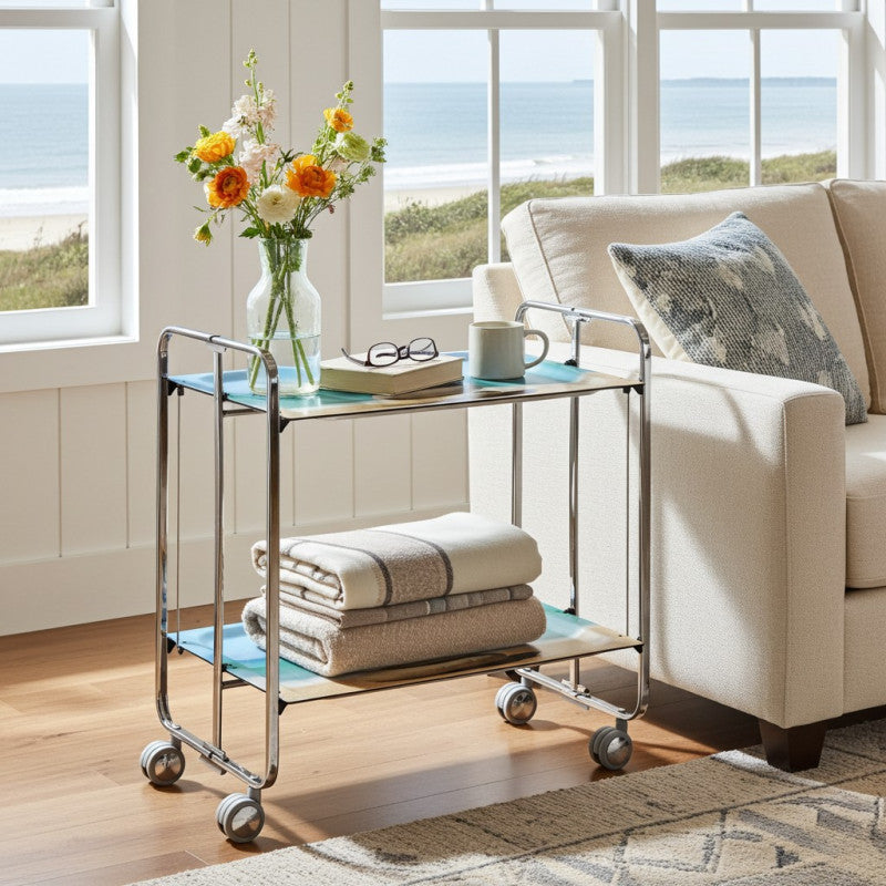 Desserte pliante 2 niveaux avec roulettes – structure chromée, bauhaus Don Hierro - Mathon - 2