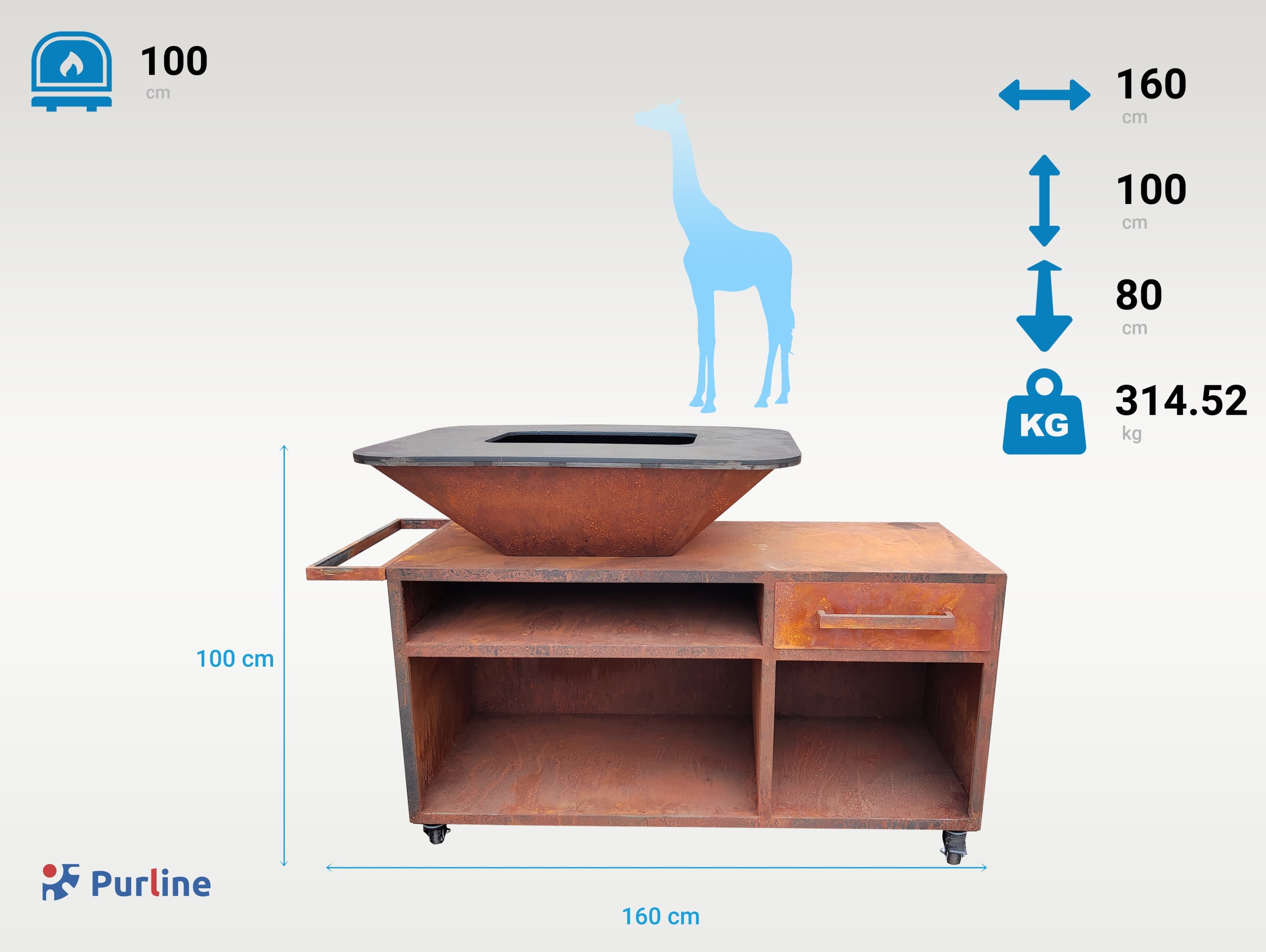 Grand barbecue avec armoire et plaque de cuisson en acier Purline - Mathon - 6