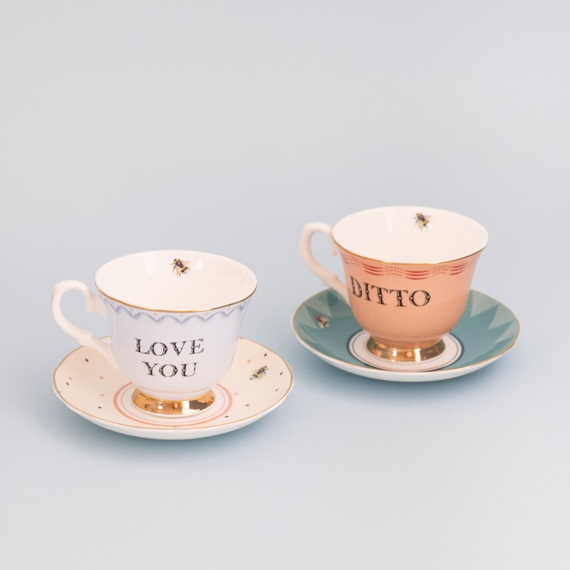 Coffret 2 Paire Tasse thé (2 tasses + 2 sous-tasses) 280ml - Love You / Ditto Yvonne Ellen - Mathon - 1