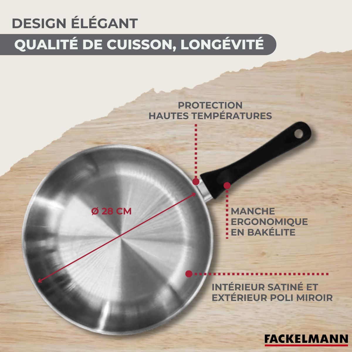 Poêle en inox 28 cm  Geneva Fackelmann - Mathon - 6