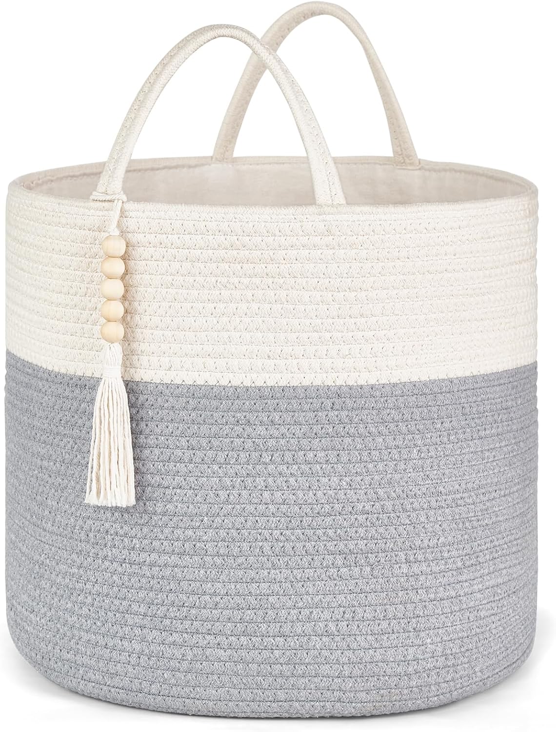 Panier décoratif en jute et coton gris et blanc Vendos85 - Mathon