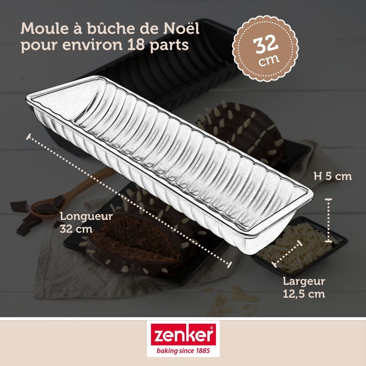 Moule à bûche de Noël 32 x 12,5 cm Zenker Black Metallic Zenker - Mathon - 3