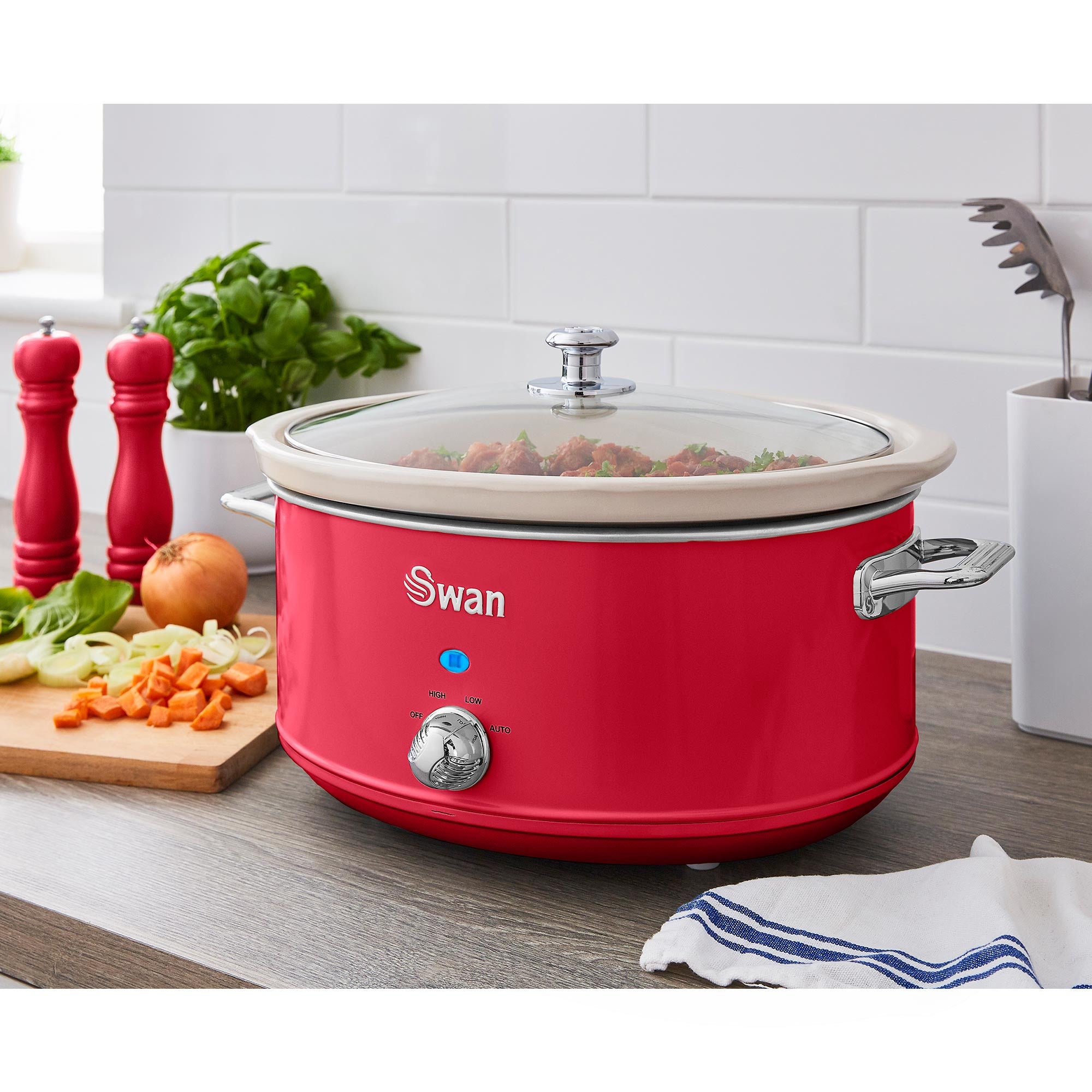 Retro Mijoteuse 6,5L Poêle Amovible en Céramique Antiadhésive, Vintage 320 Rouge SF17031RNEU - Mathon - 2