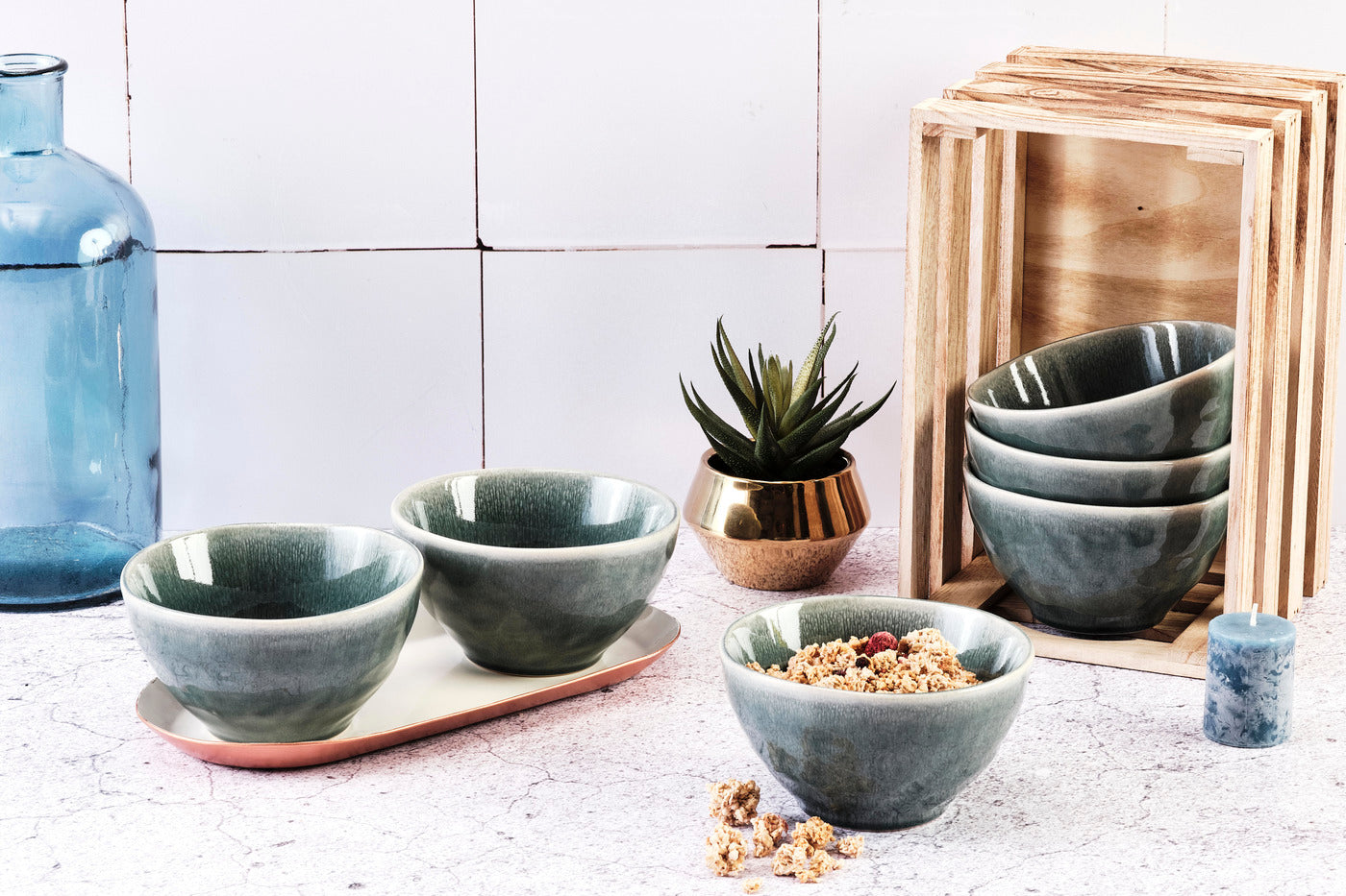 Lot de 6 bols moyens en grès bleu D14.5 Björn - Mathon - 2