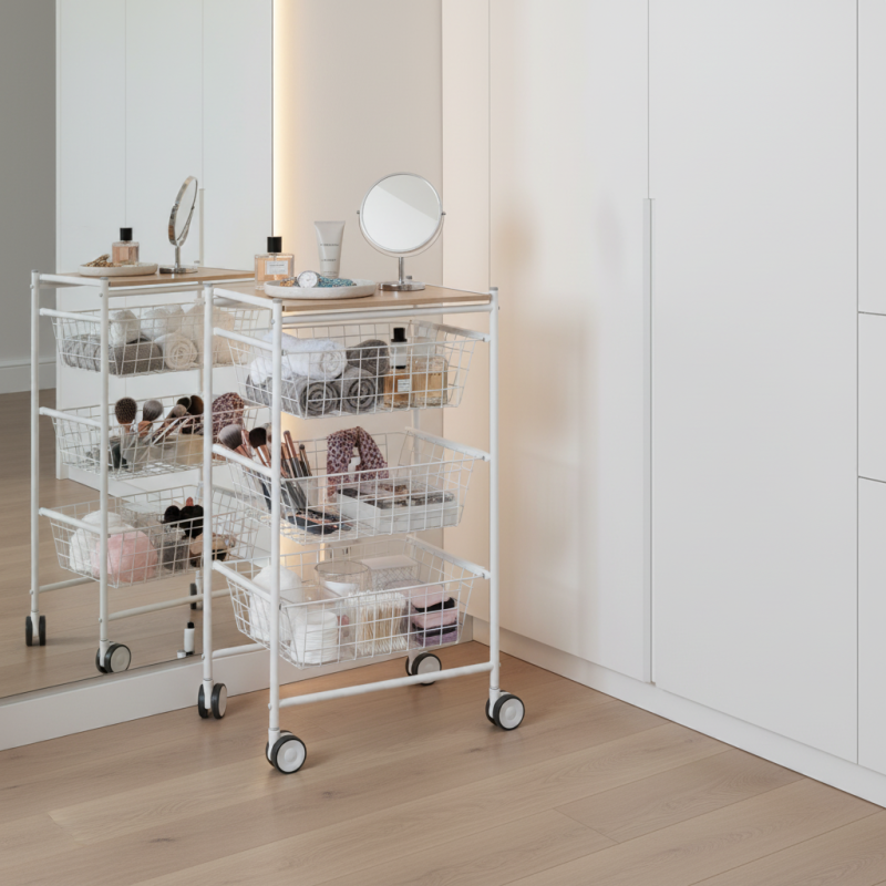 Desserte de cuisine axo, 3 grands paniers coulissants, blanc-hêtre Don Hierro - Mathon - 9