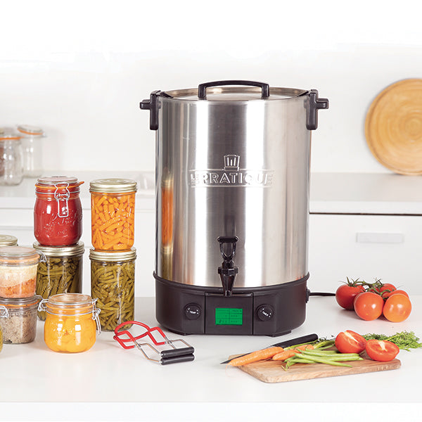 Lot stérilisateur en inox électrique 30 L automatique 2200 W et pince à bocal noire - Mathon - 2