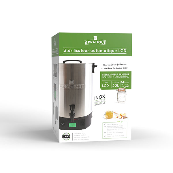 Lot stérilisateur en inox électrique 30 L automatique 2200 W et pince à bocal noire - Mathon - 3