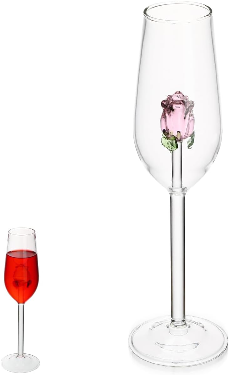 Verre à vin rose 3D avec rose sculptée – Élégant et unique Vendos85 - Mathon