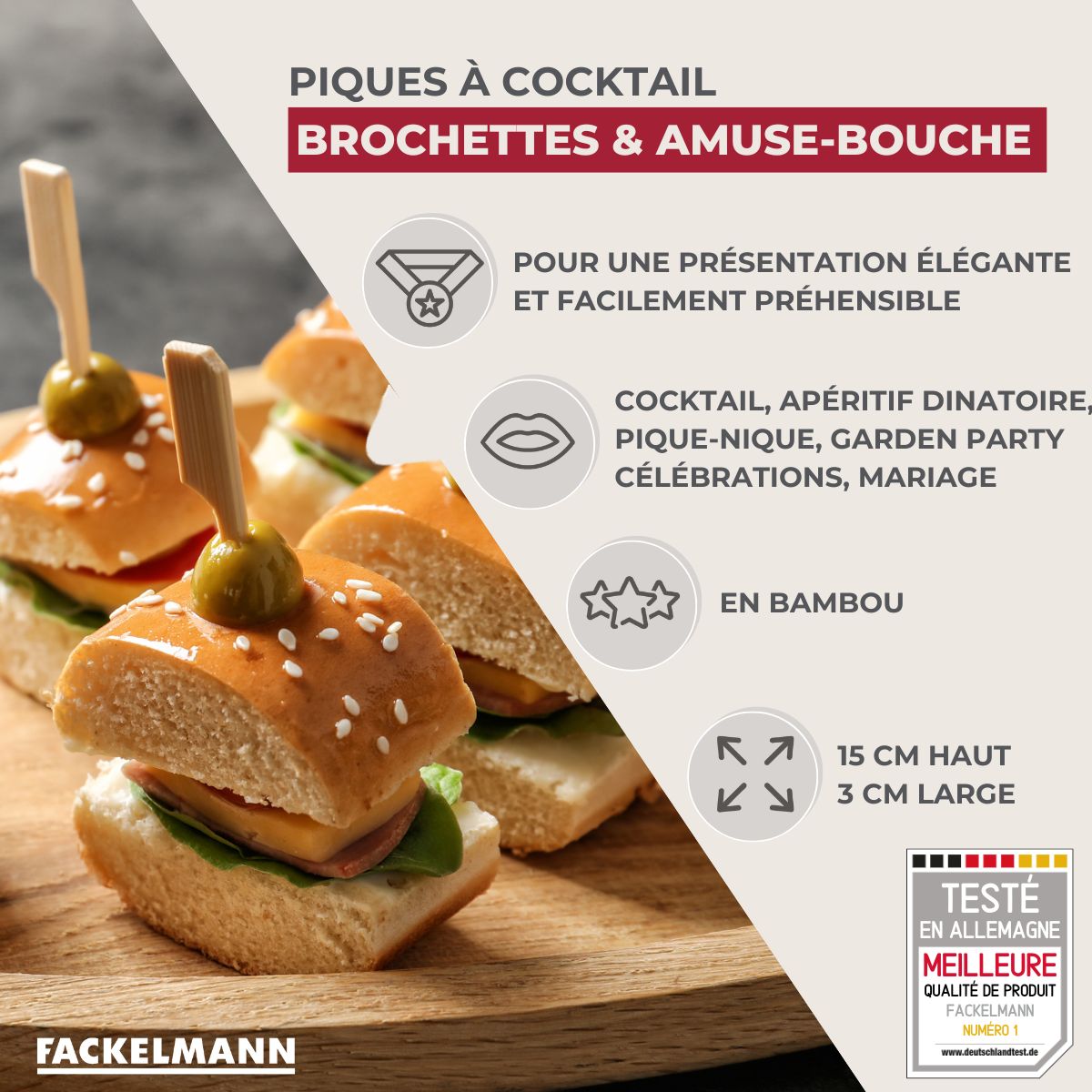 Lot de 70 piques à brochette 15 cm  Nature Fackelmann - Mathon - 3