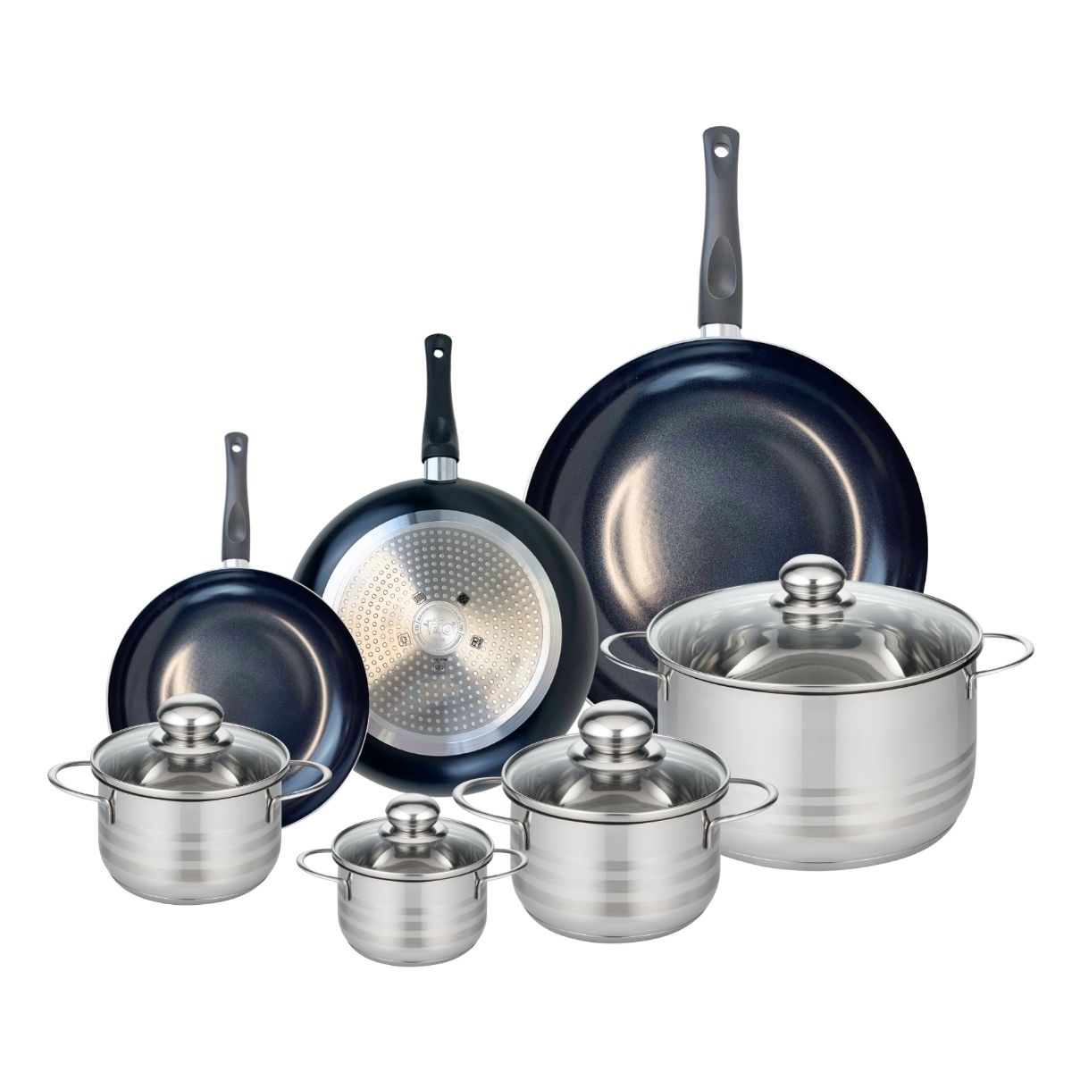 Ensemble de 3 Poêles de cuisson 20, 24 et 32 cm et 4 faitouts 12, 14, 16 et 24 cm  Prima Brillant Elo - Mathon - 1