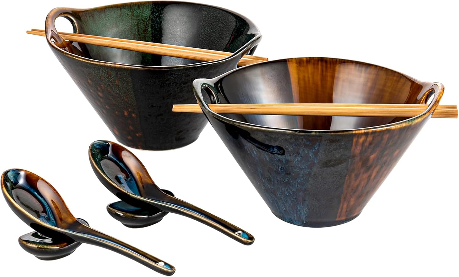 Ensemble bols ramen japonais traditionnels 8 pièces noir marron Vendos85 - Mathon