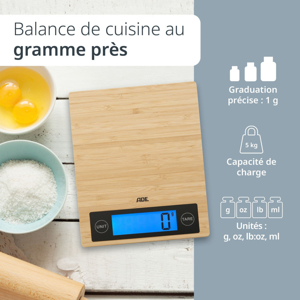 Balance De Cuisine Digitale - Ade - Ramona - Bambou - 23 X 18 X 2 Cm - Inclus 2 Piles Cr2032 ADE - Mathon - 2
