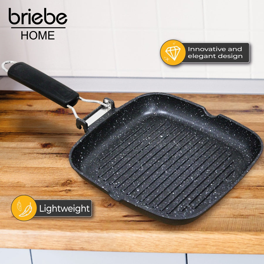 Poêle à Griller Induction Antiadhésif Titane 24x24cm Fonte d