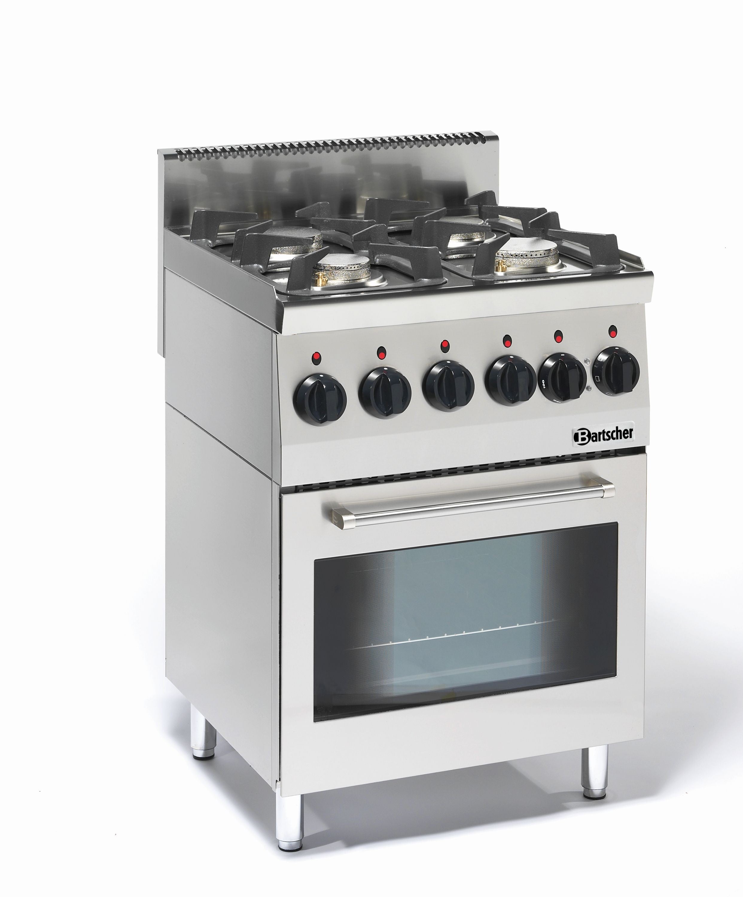 Fourneau sur four à gaz 4 feux vifs 19,0 kW - four électrique multifonction 2,2 kW - Bartscher - Mathon