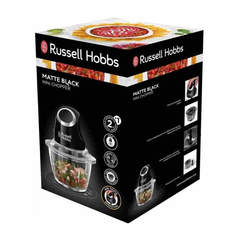 Mini Hachoir -   - Desire 24662-56 - 200 W - Bol En Verre 1 L - Lames Inox - Noir Mat Russell Hobbs - Mathon - 2
