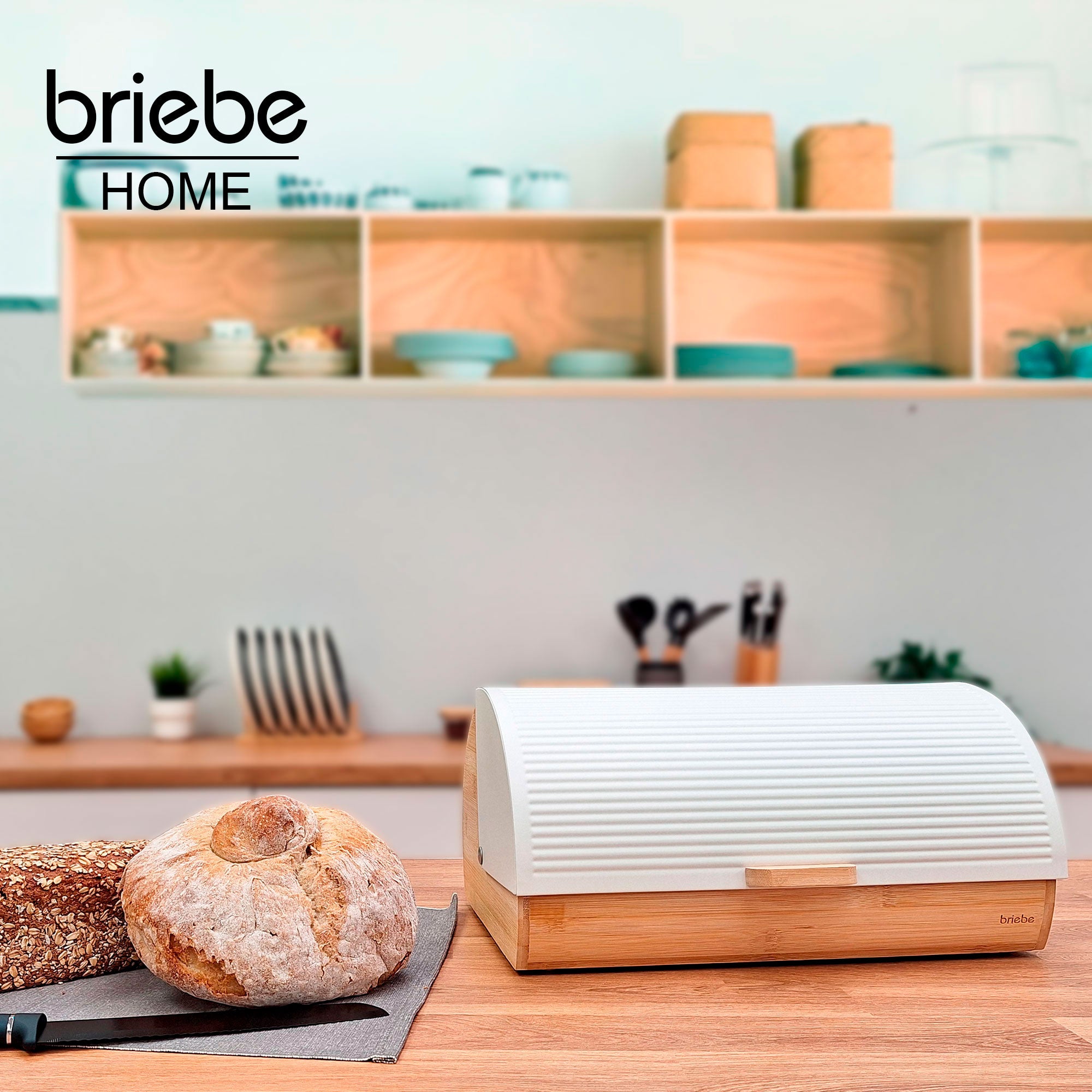 Boîte à Pain en Bois de Bambou Couvercle Coulissant, Bread Box Conserver Painen  Blanc BB1162 - Mathon - 2