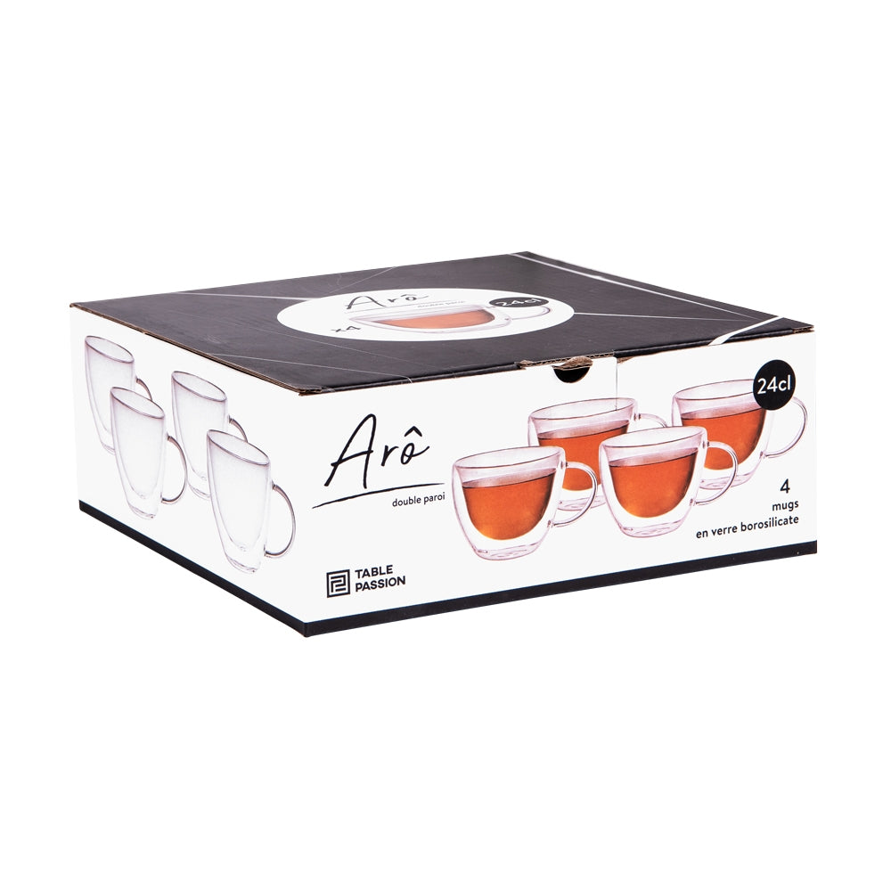 Set de 4 mugs de 24 cl Arô double paroi en verre borosilicate Table passion - Mathon - 2