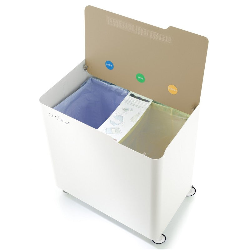 Poubelle design tri sélectif, fermeture douce, 60 litres, ECOBOX, Blanc-Sable Don Hierro - Mathon - 3
