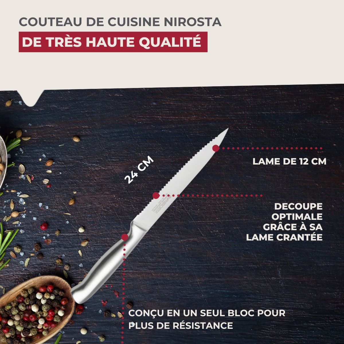 Ensemble de 2 Couteaux de cuisine professionnel 24 cm lame crantée  Star Nirosta - Mathon - 3