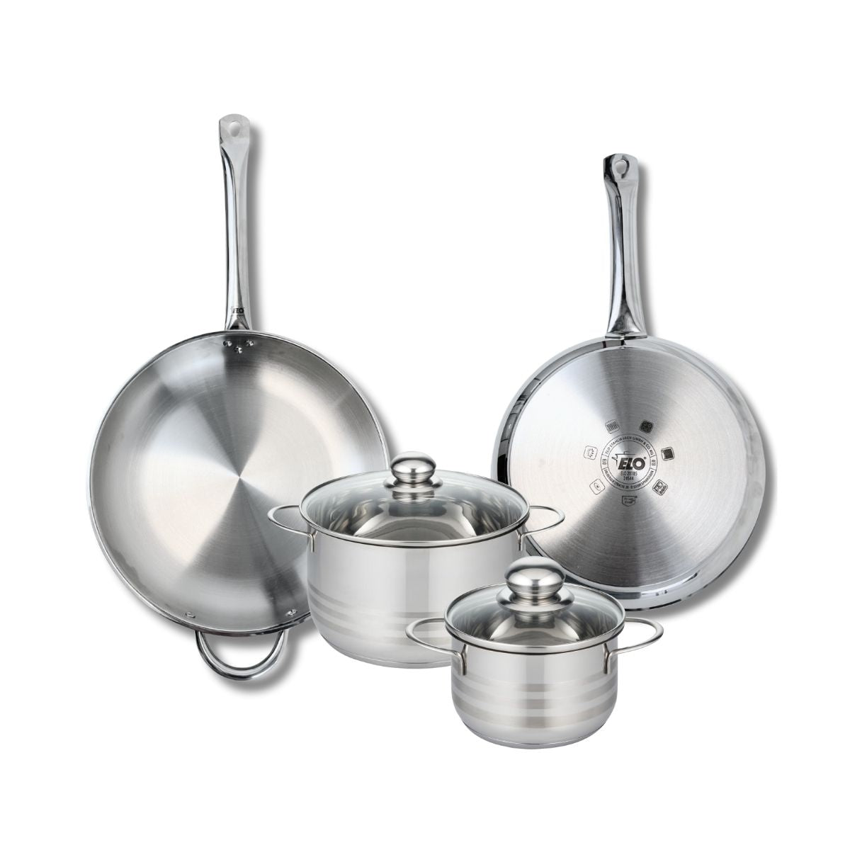 Ensemble de 2 Poêles de cuisson 28 et 32 cm et 2 faitouts 16 et 20 cm  Profi Brillant Elo - Mathon - 1