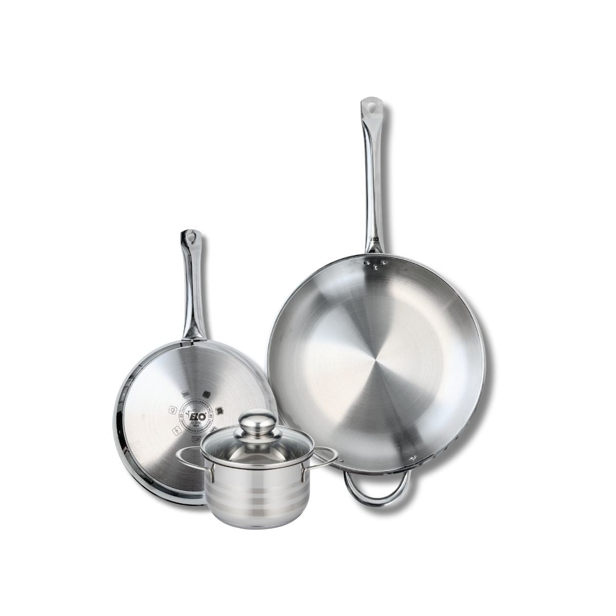 Ensemble de 2 Poêles de cuisson 24 et 32 cm et 1 faitout 14 cm  Profi Brillant Elo - Mathon - 1