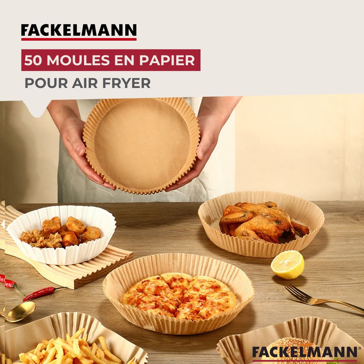 Ensemble de 200 Moules en papier pour air fryer carrés 20 cm  Divers Fackelmann - Mathon - 2