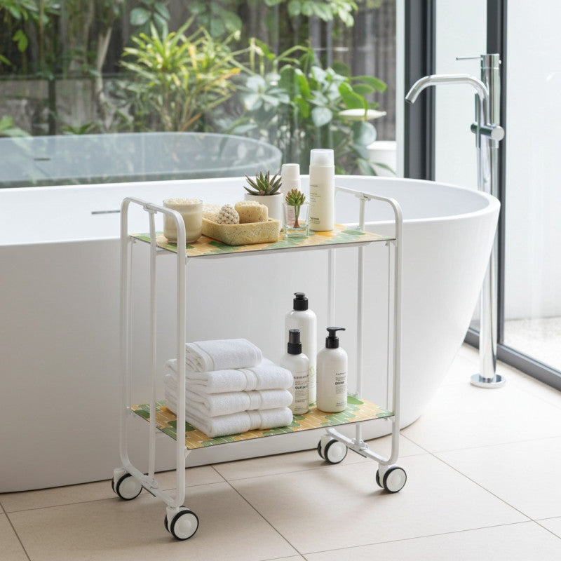 Desserte pliante 2 niveaux avec roulettes – structure blanche, bauhaus Don Hierro - Mathon - 3