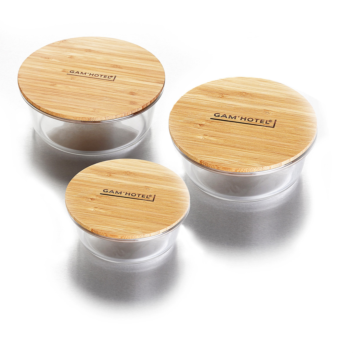 Set de 3 boîtes rondes en verre bambou - 400ml/620ml/950ml Gam Hotel - Mathon - 4