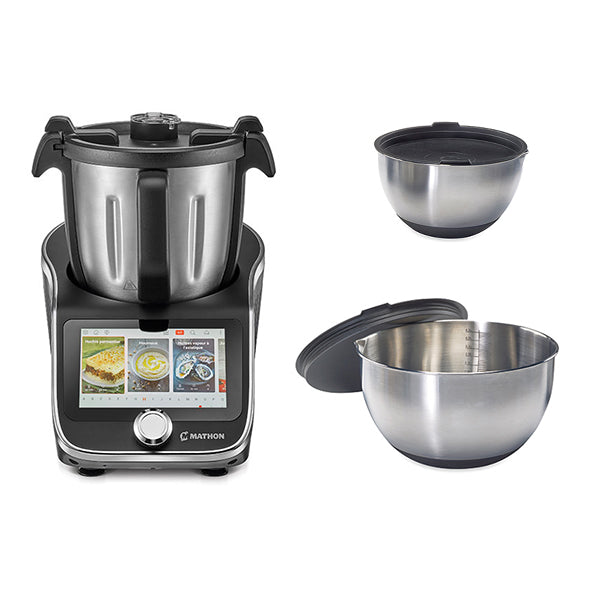 Lot robot cuiseur multifonction 4,5 L 1000 W et 2 bols inox avec couvercles Mathon - Mathon - 1